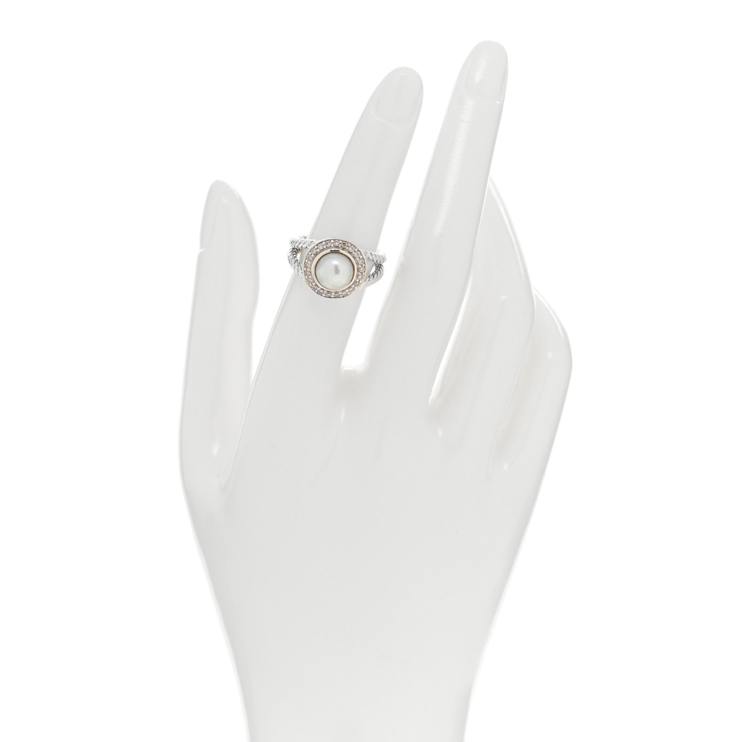 David Yurman Sterling Silver Diamond Pearl 8mm Petite Cerise Ring 52 6 2 of 4