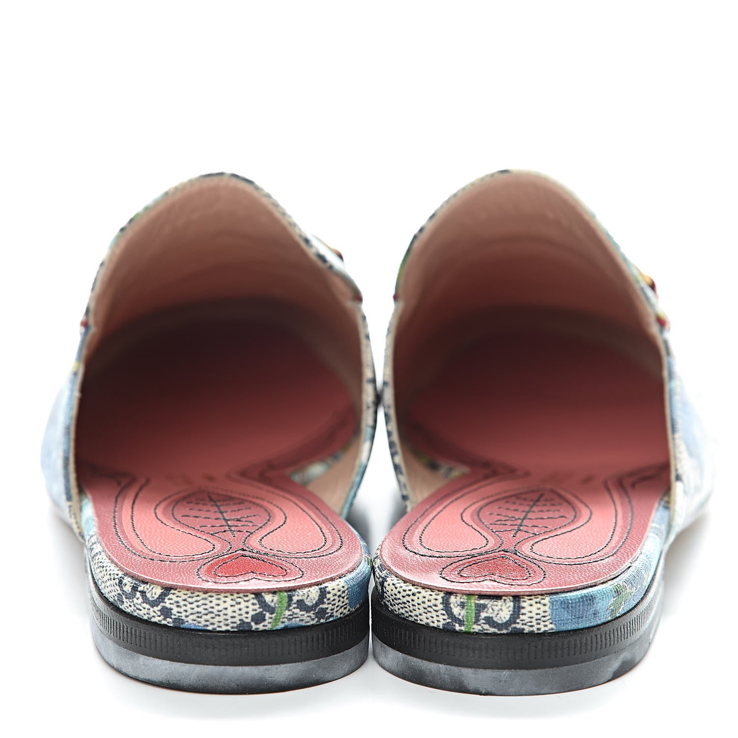 Gucci GG Supreme Monogram Blooms Womens Princetown Slippers 37.5 Beige Blue Navy Hibiscus Red 8 of 9