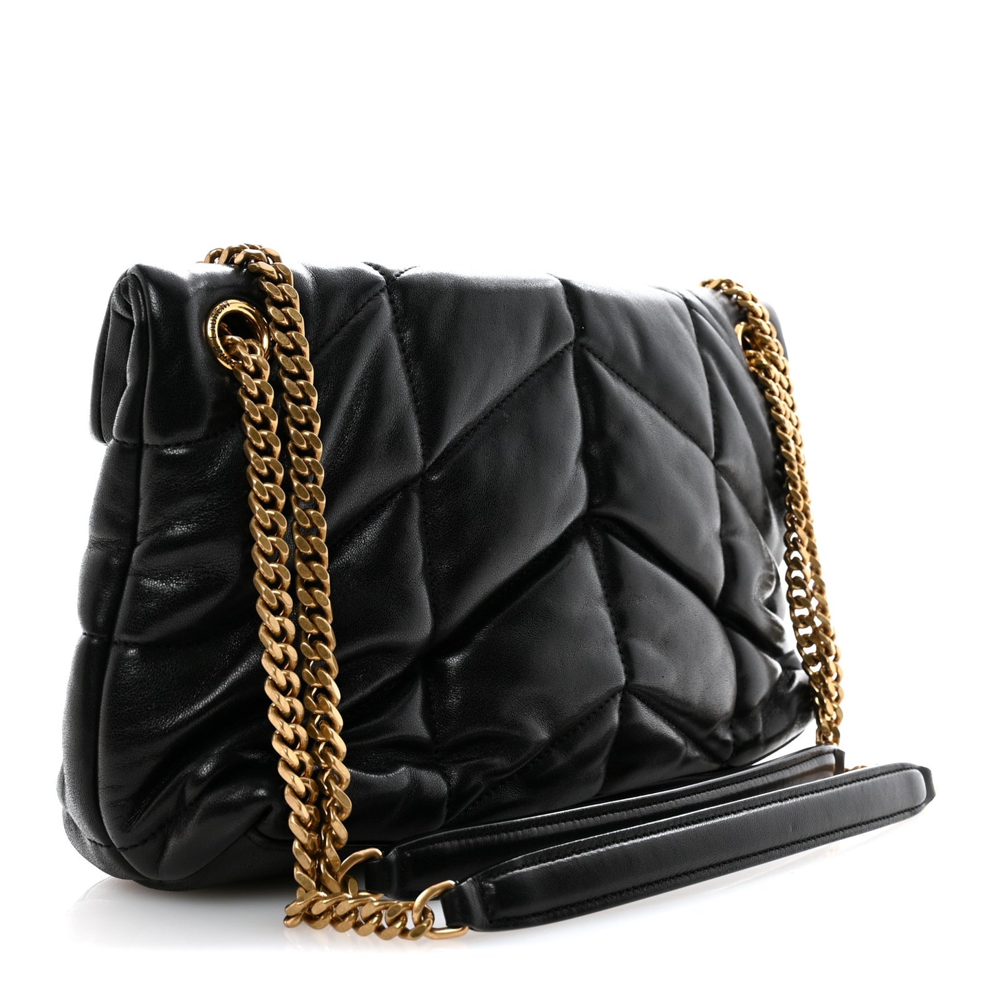 Lambskin Quilted Small Loulou Puffer Monogram Chain Satchel Black