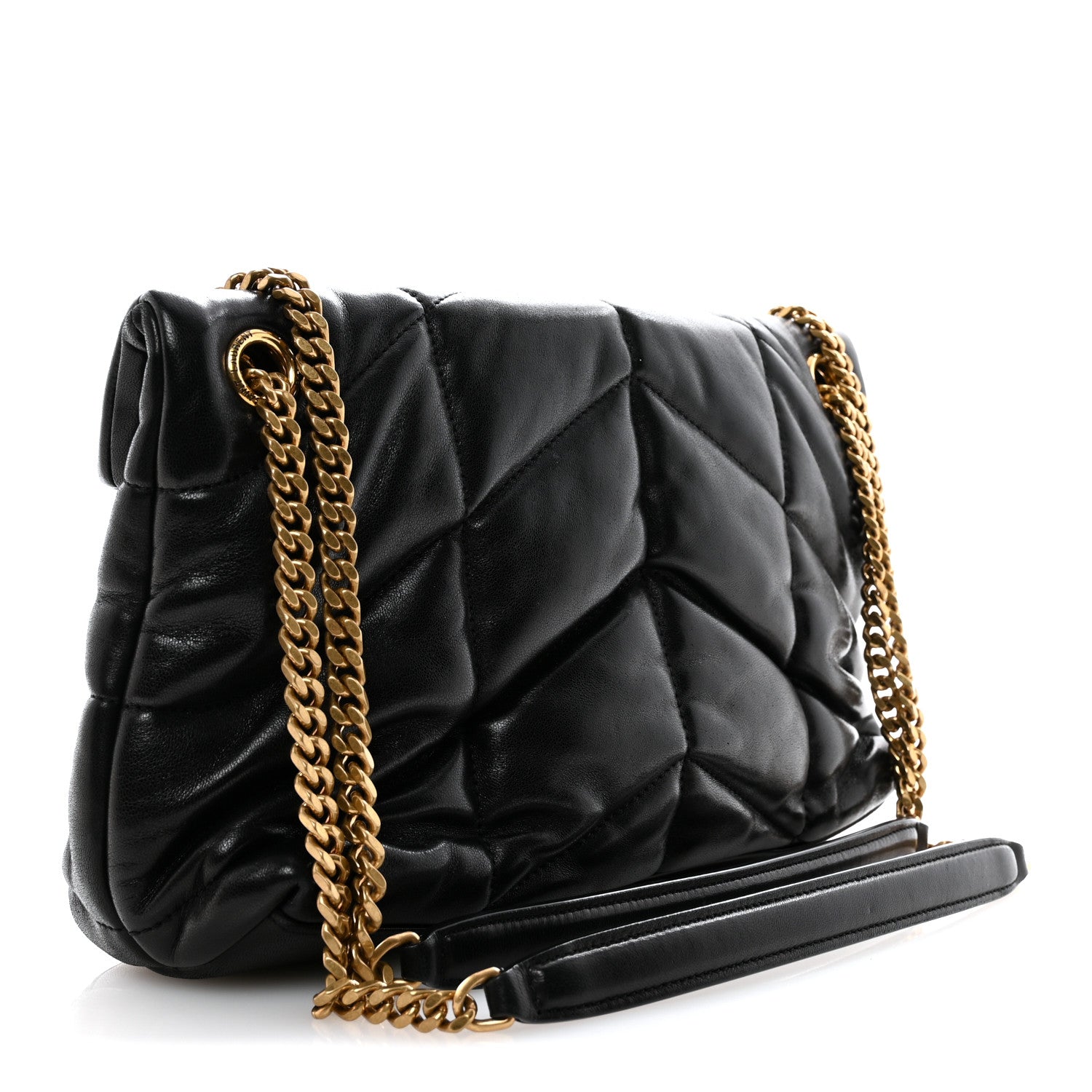 Saint Laurent Lambskin Quilted Small Loulou Puffer Monogram Chain Satchel Black 3 of 12