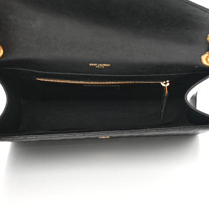 Saint Laurent Grain De Poudre Textured Mixed Matelasse Large Triquilt Monogram Satchel Black 4 of 12