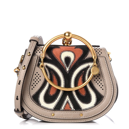 Chloe Calfskin Suede Paisley Patchwork Perforated Small Nile Bracelet Bag Motty Grey 1 of 7