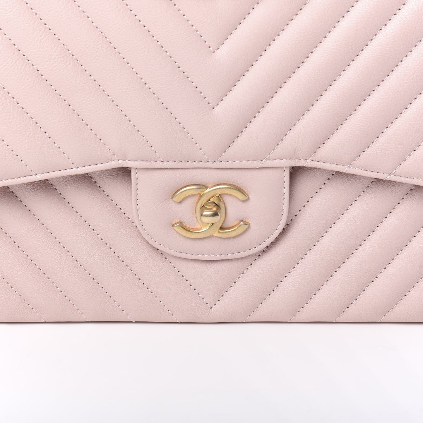 Calfskin Chevron Quilted Jumbo Double Flap Light Pink