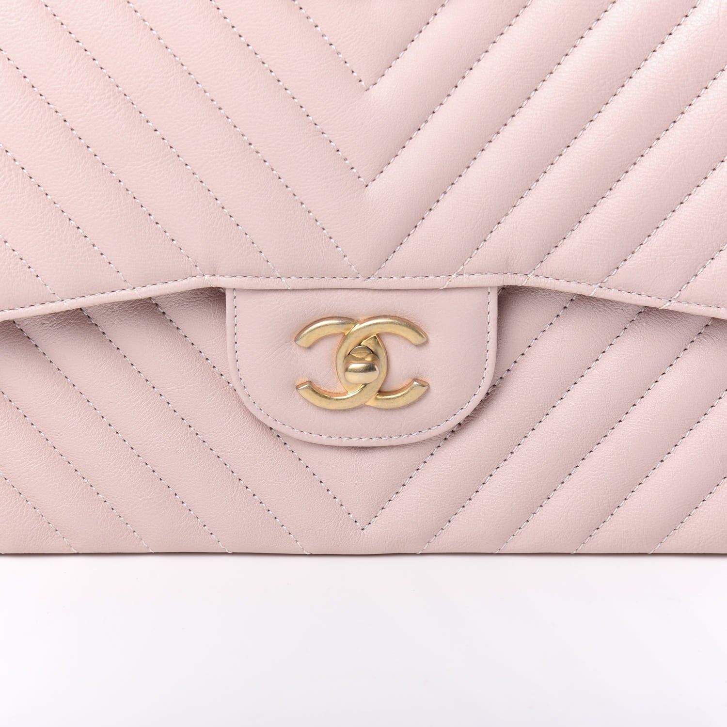 Chanel Calfskin Chevron Quilted Jumbo Double Flap Light Pink 9 of 10