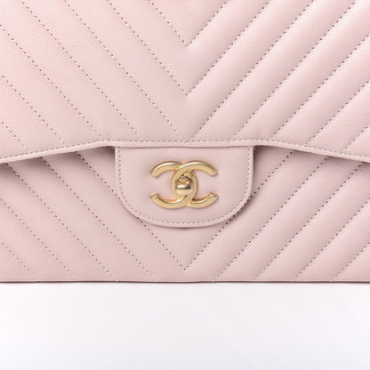 Chanel Calfskin Chevron Quilted Jumbo Double Flap Light Pink 9 of 10