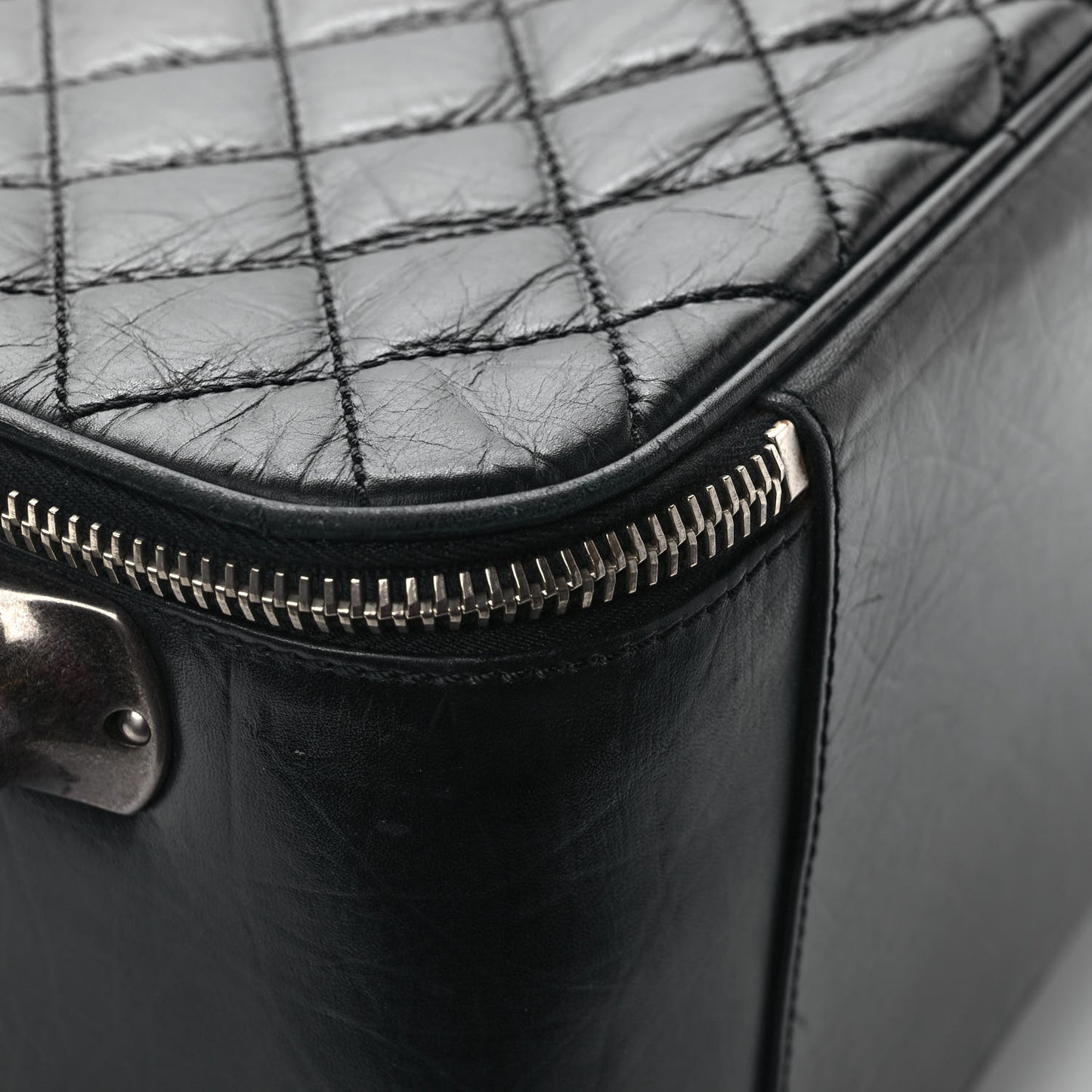 Aged Calfskin Quilted Case Trolley Black