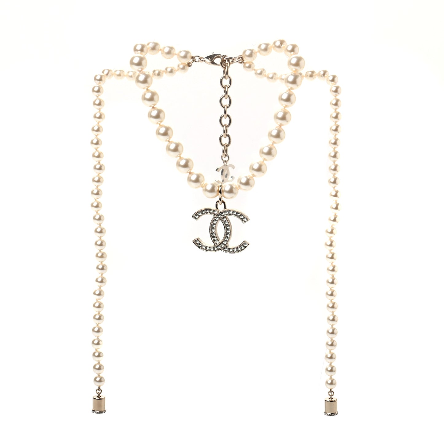 Pearl Crystal CC Airpods Necklace Gold