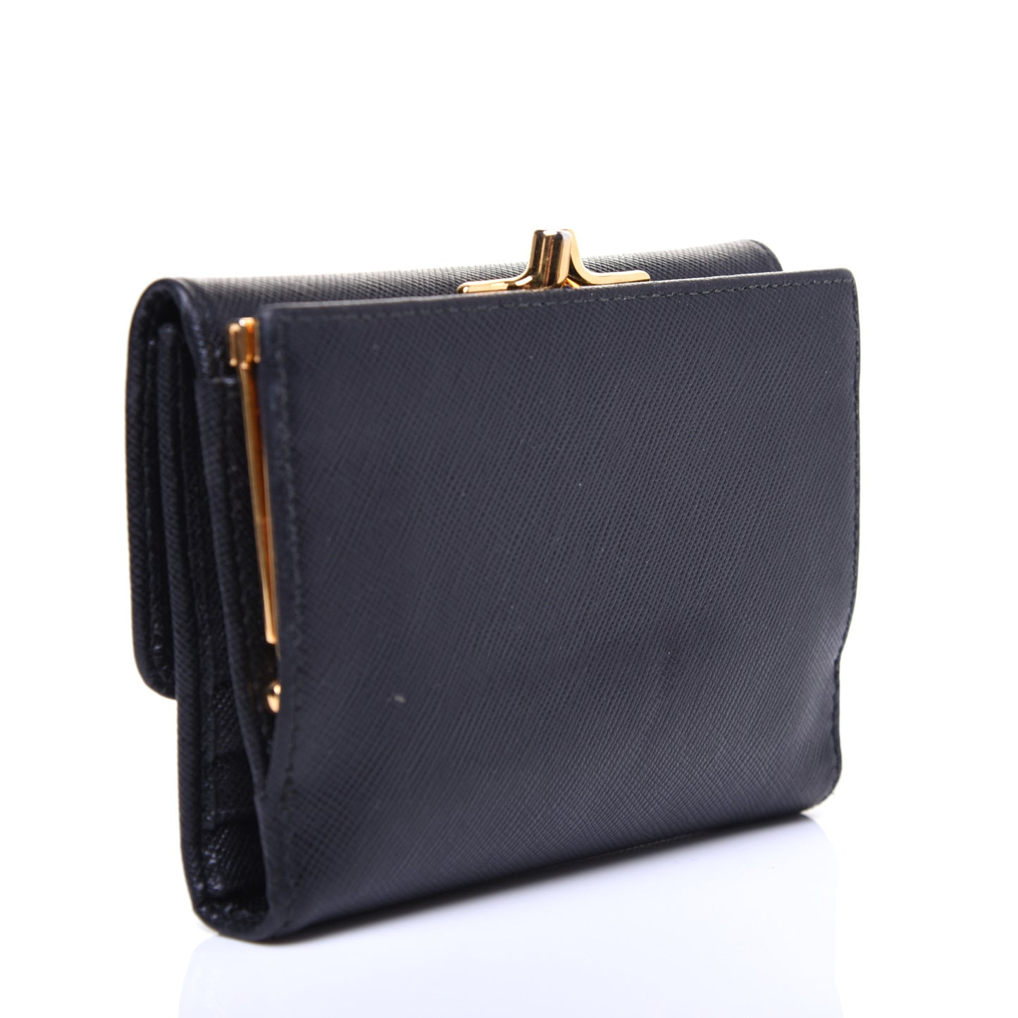 Saffiano Metal Flap Compact Wallet Black