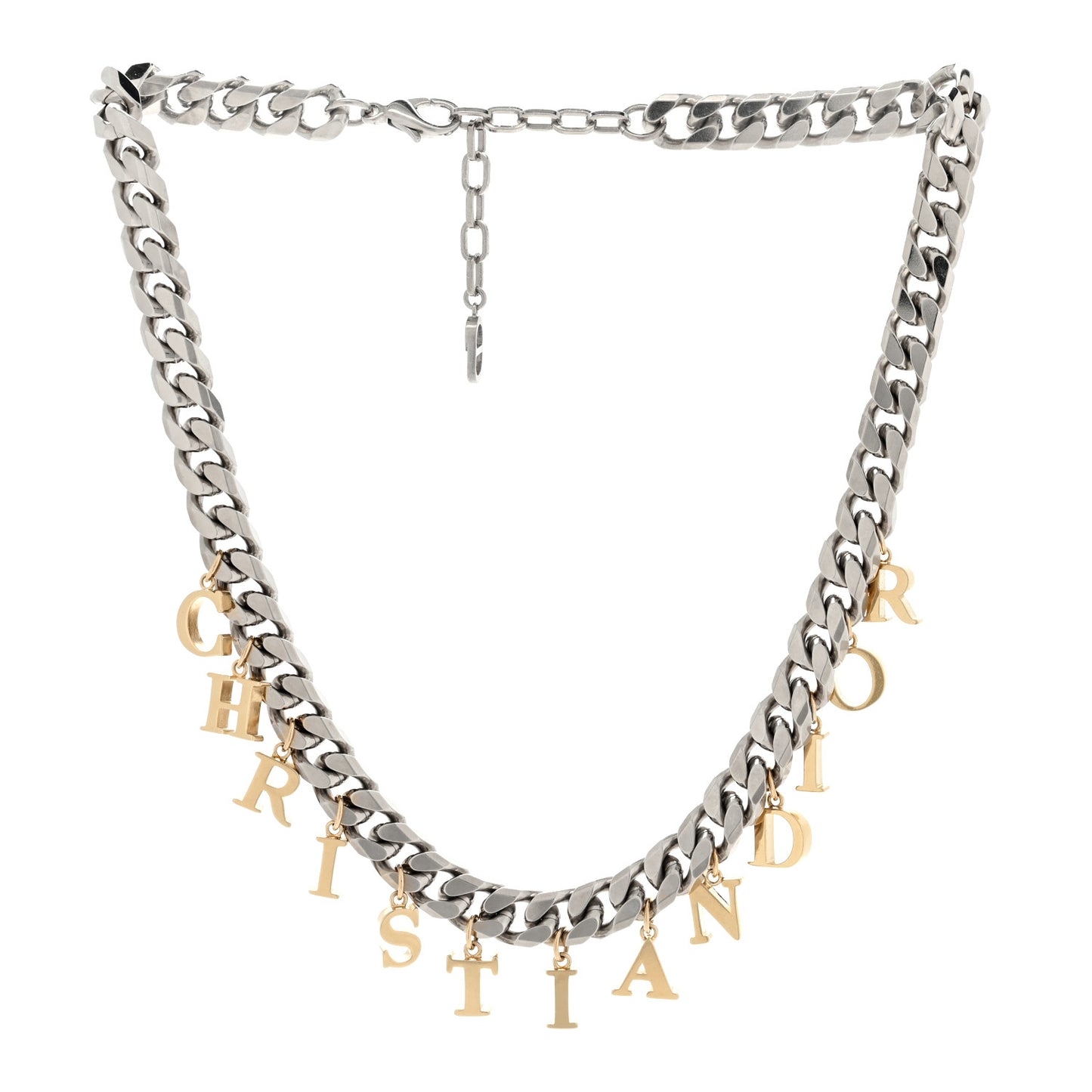 Metal Chain Logo Charm Necklace Gold Ruthenium