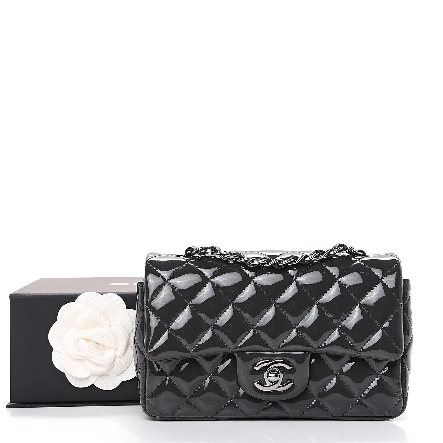 Chanel Patent Calfskin Quilted Mini Rectangular Flap Dark Grey 12 of 12