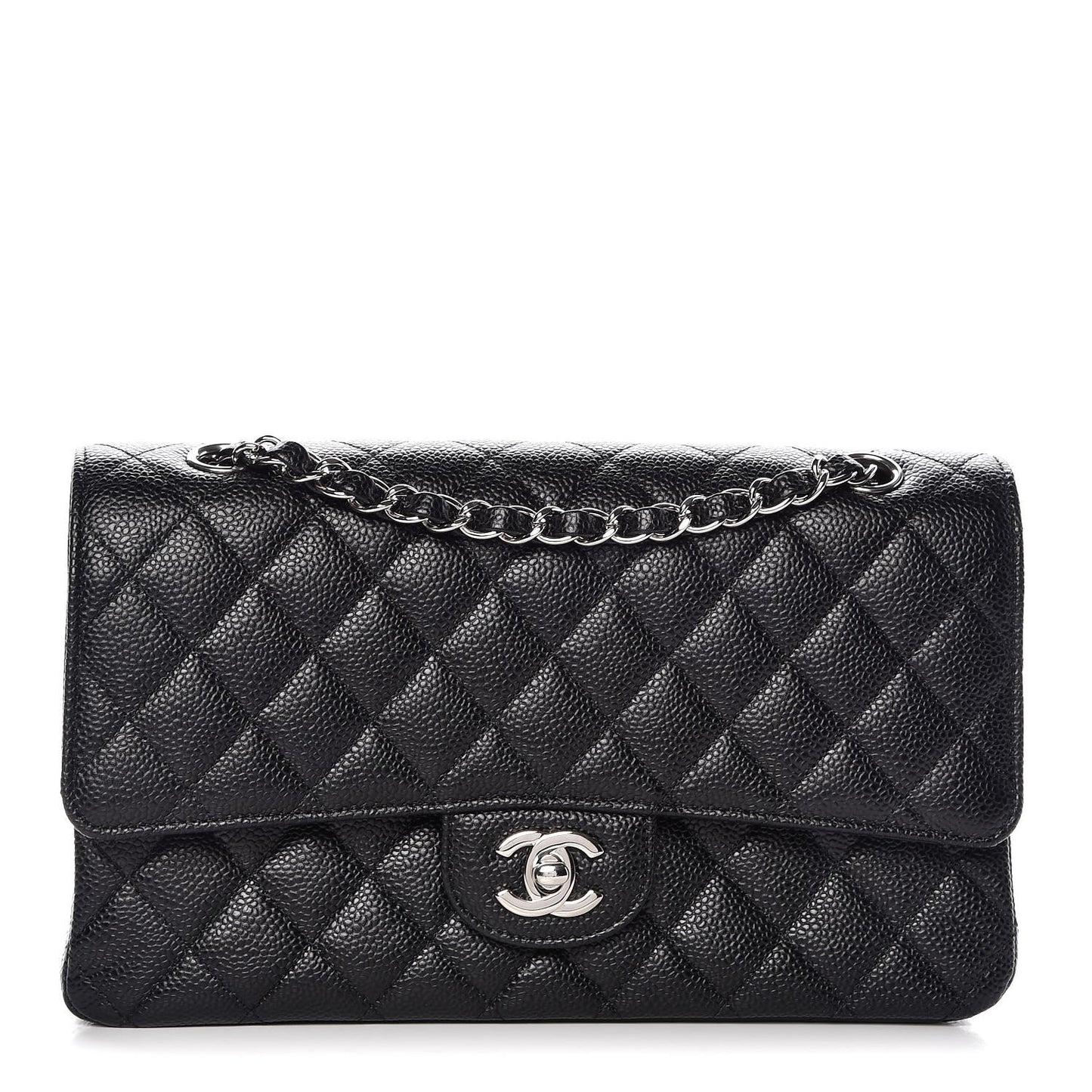 Caviar Quilted Medium Double Flap Black