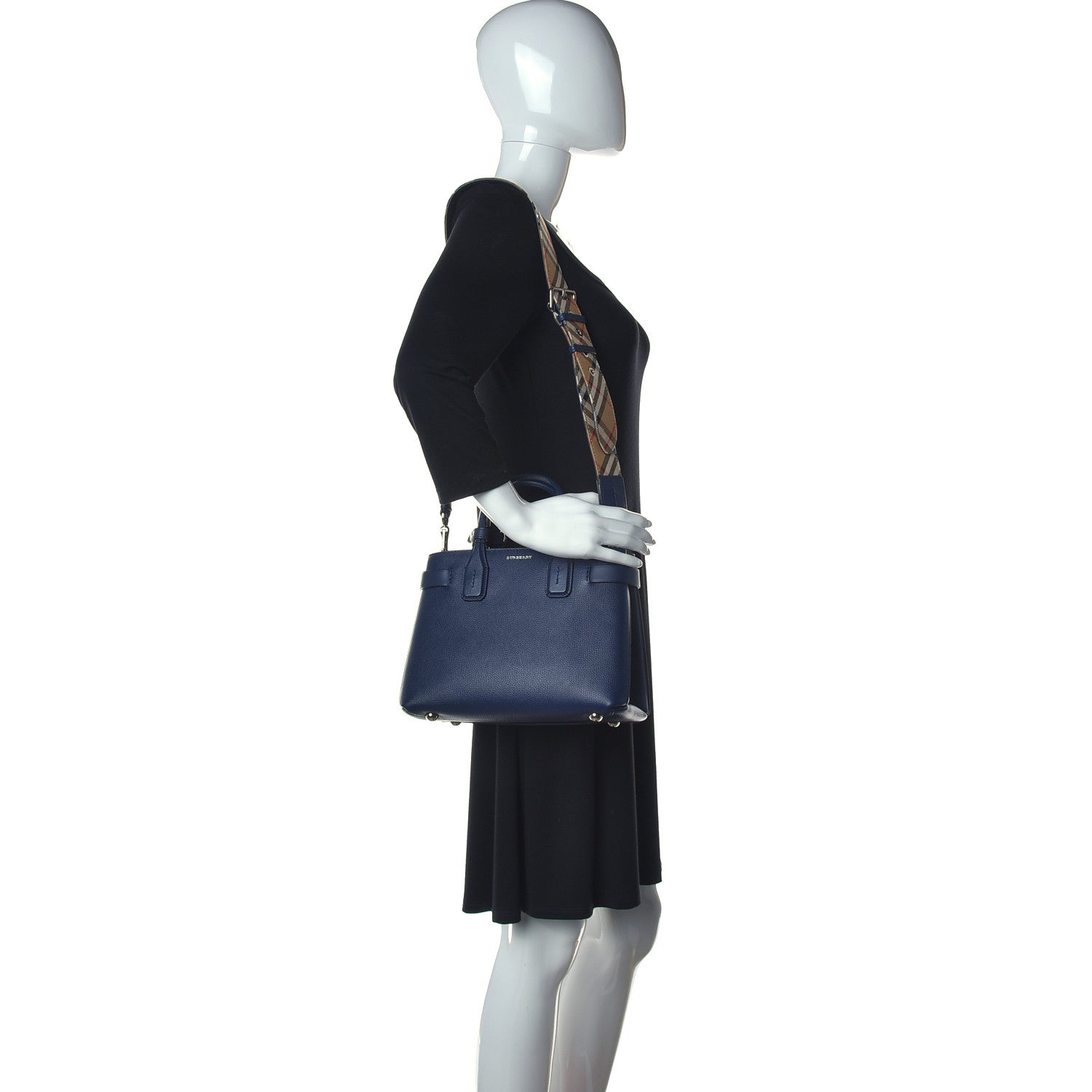 Burberry Grainy Calfskin House Check Small Banner Tote Regency Blue 2 of 12