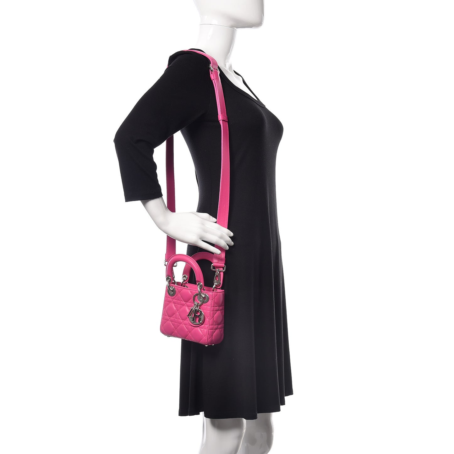 Lambskin Cannage Nano Lady Dior Fuchsia
