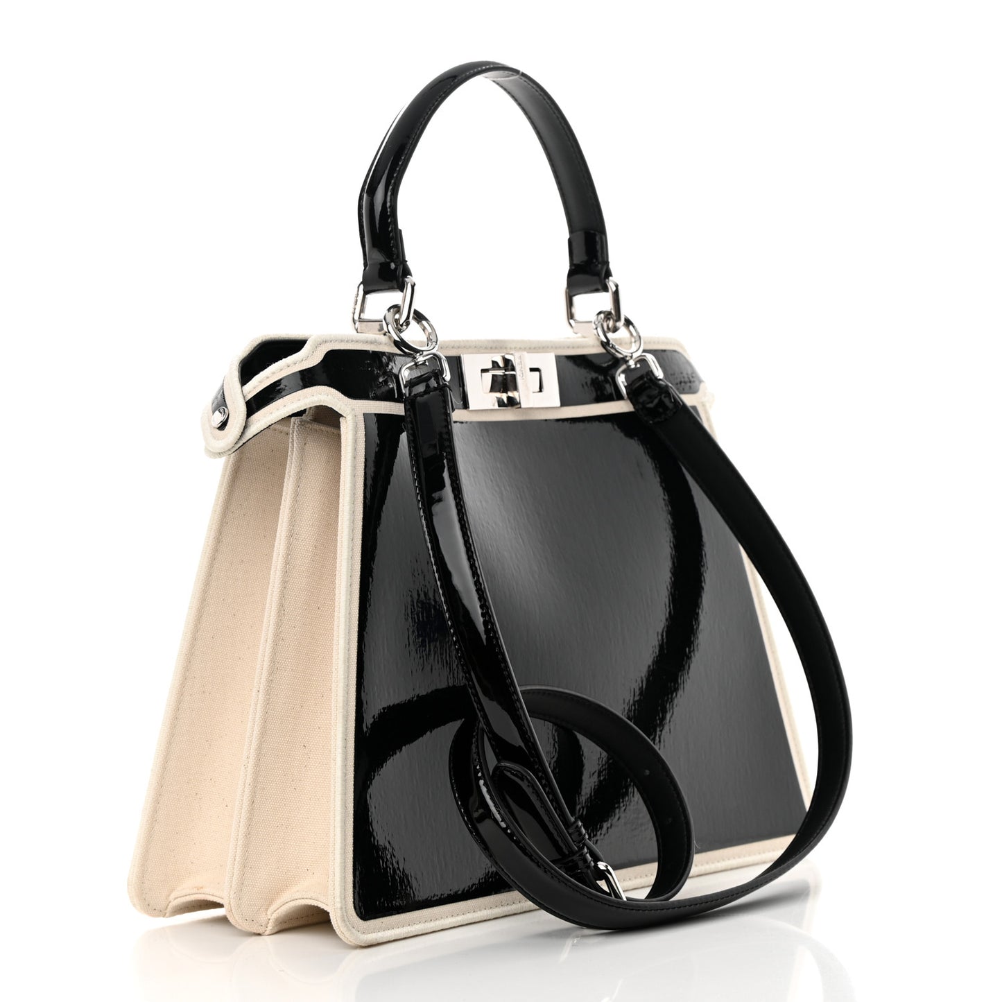 Canvas Spalmato Vernice Roses Medium Peekaboo I SEE U Satchel Black Grezzo