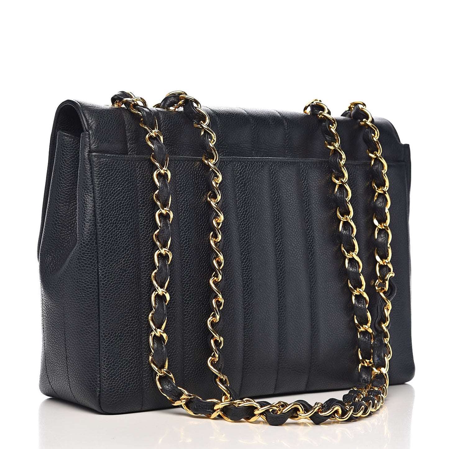 Caviar Vertical Quilted Jumbo Single Flap Black