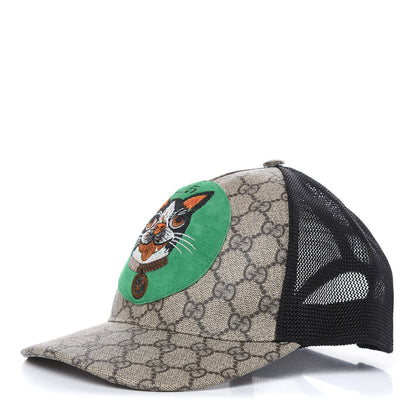 Gucci GG Supreme Monogram Bosco Patch Baseball Hat 57 Beige Green 1 of 8