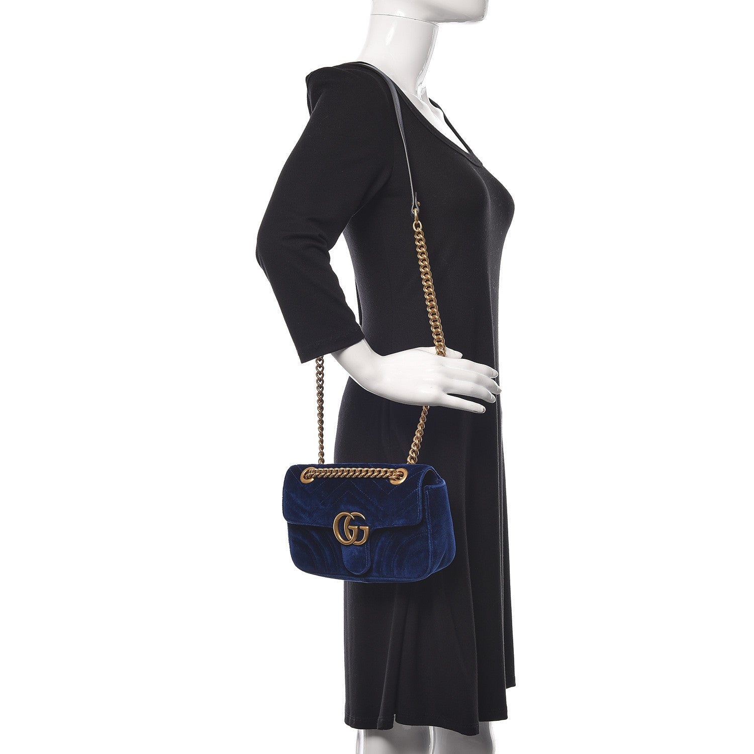 Gucci Velvet Matelasse Mini GG Marmont Shoulder Bag Cobalt Blue 2 of 12