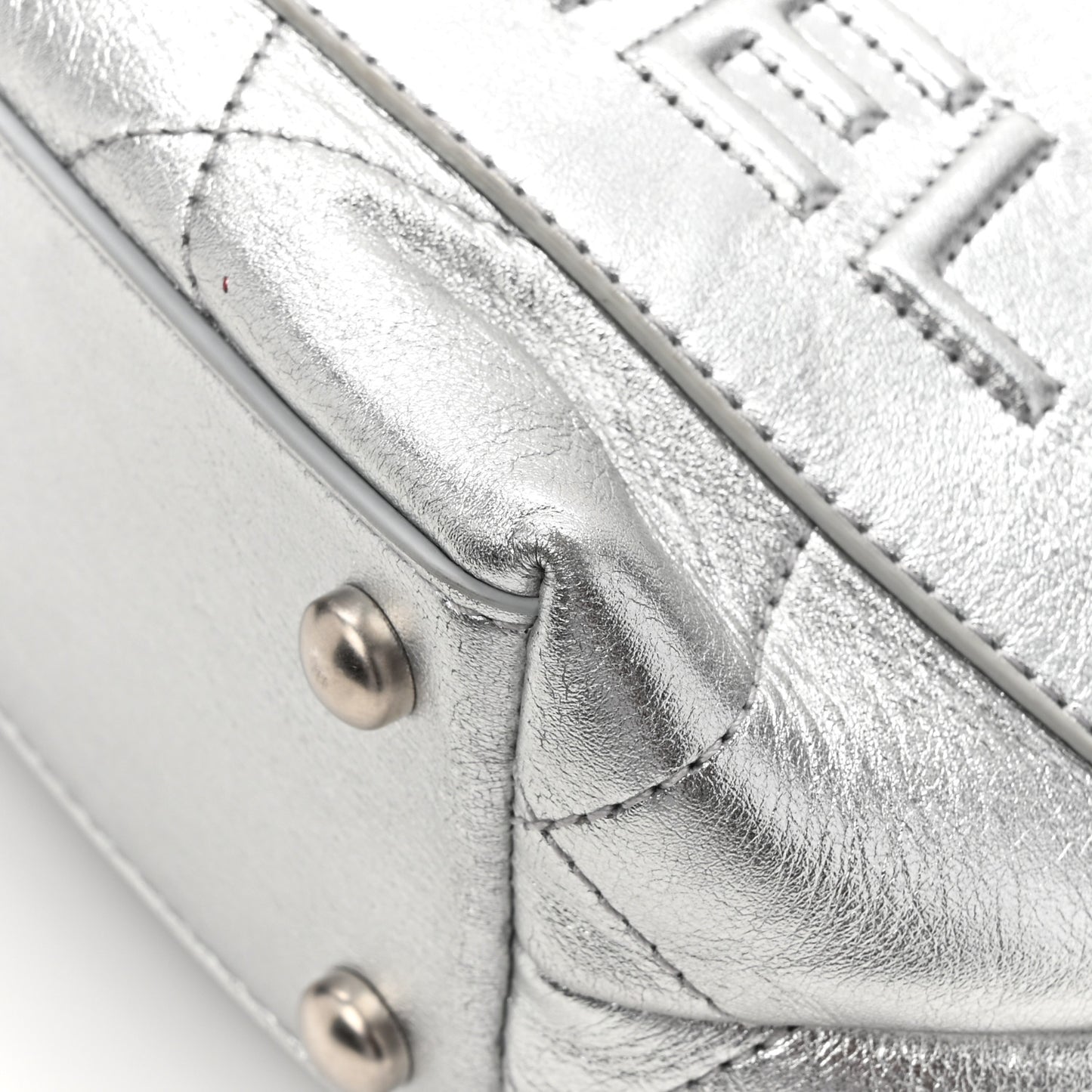Metallic Calfskin Stitched CC Club Monaco Tote Silver