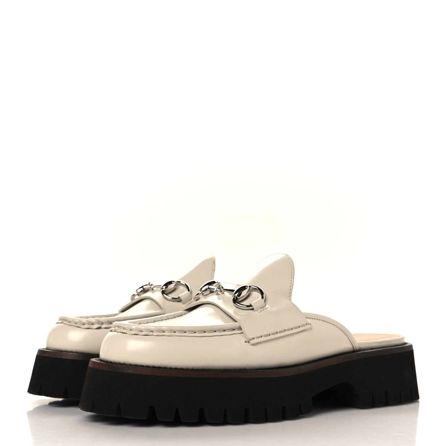 Cordovan Lux Horsebit Platform Mules 37 Mystic White