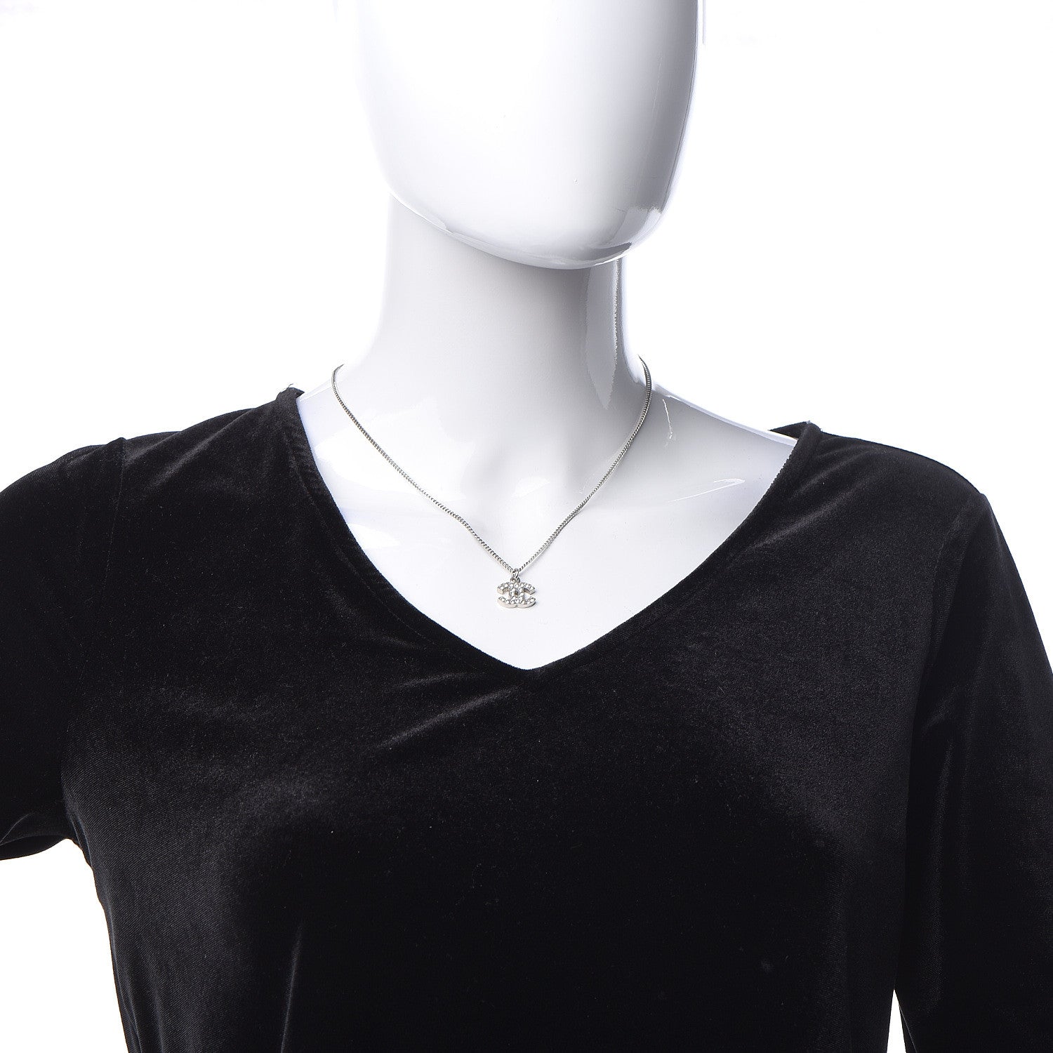 Chanel Crystal CC Necklace Silver 2 of 6
