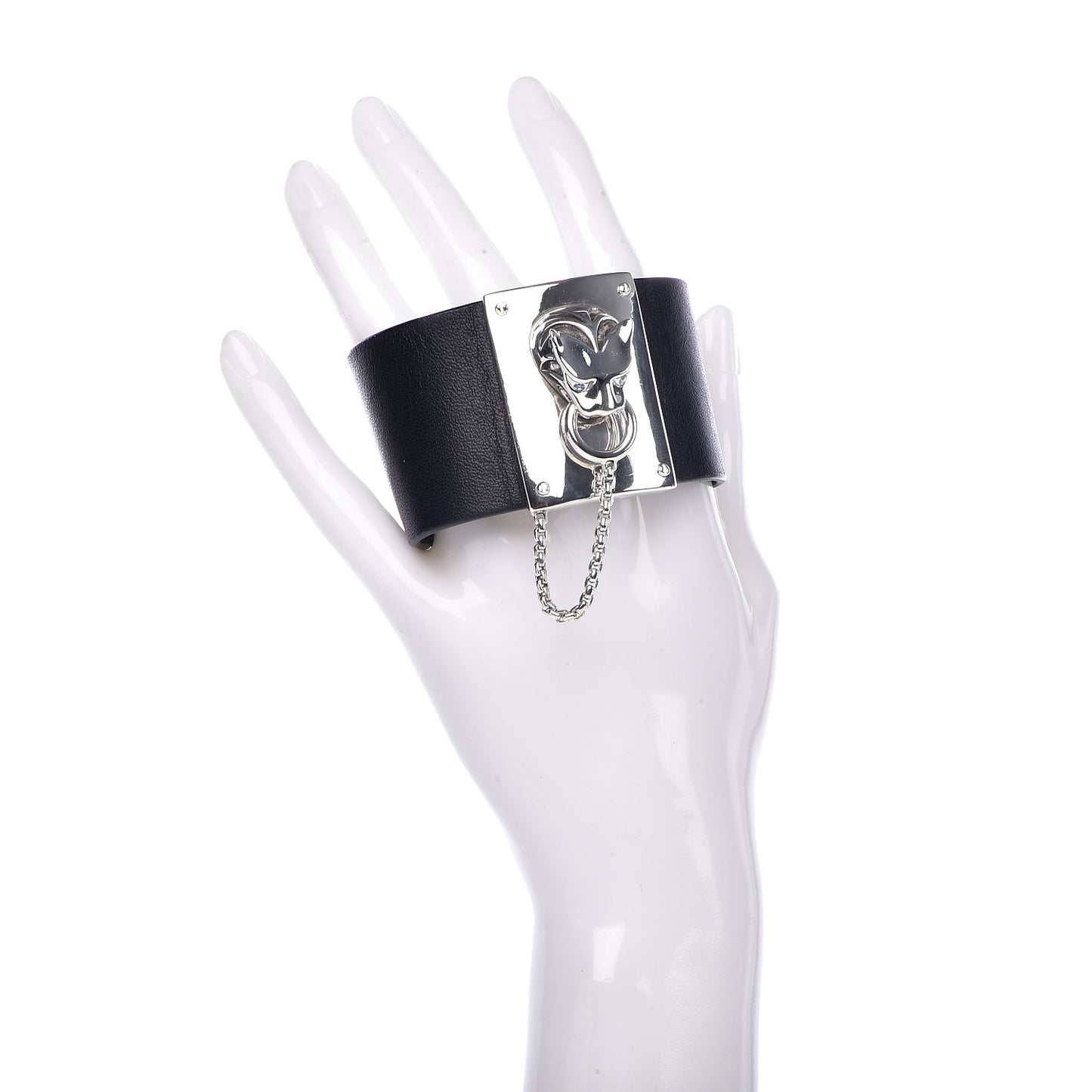 Sterling Silver Calfskin Blue Topaz Macan Cuff Bracelet Black