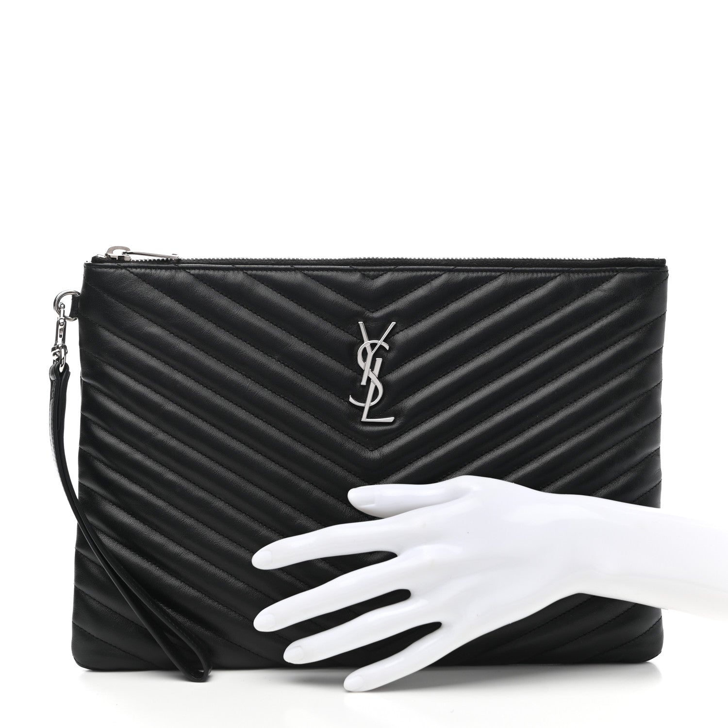 Saint Laurent Calfskin Matelasse Monogram Cassandre Tablet Pouch Black 2 of 11