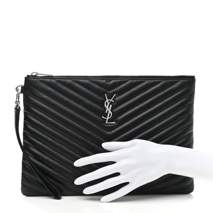 Saint Laurent Calfskin Matelasse Monogram Cassandre Tablet Pouch Black 2 of 11