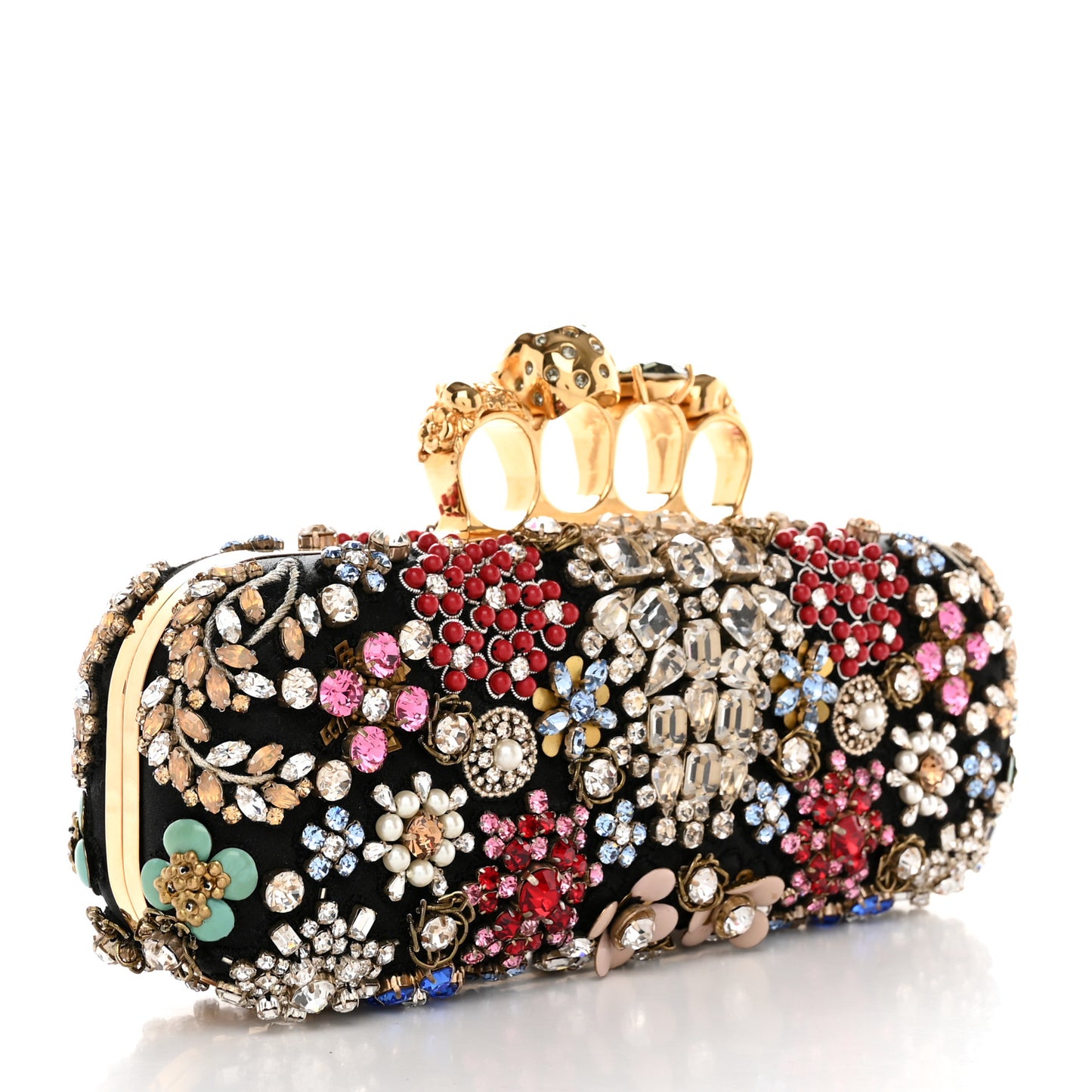 Silk Crystal Knucklebox Clutch Black
