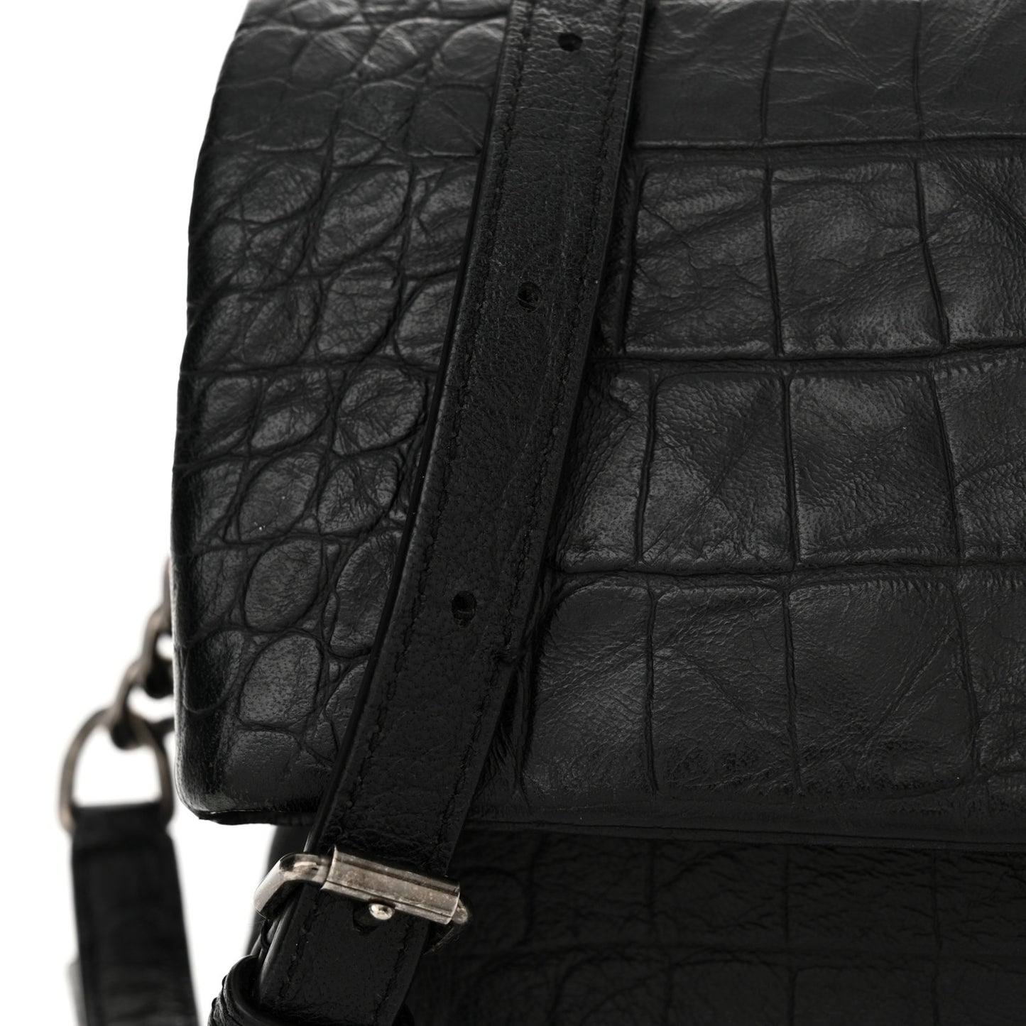 Calfskin Crocodile Embossed Medium West Hollywood Monogram Fold-Over Black
