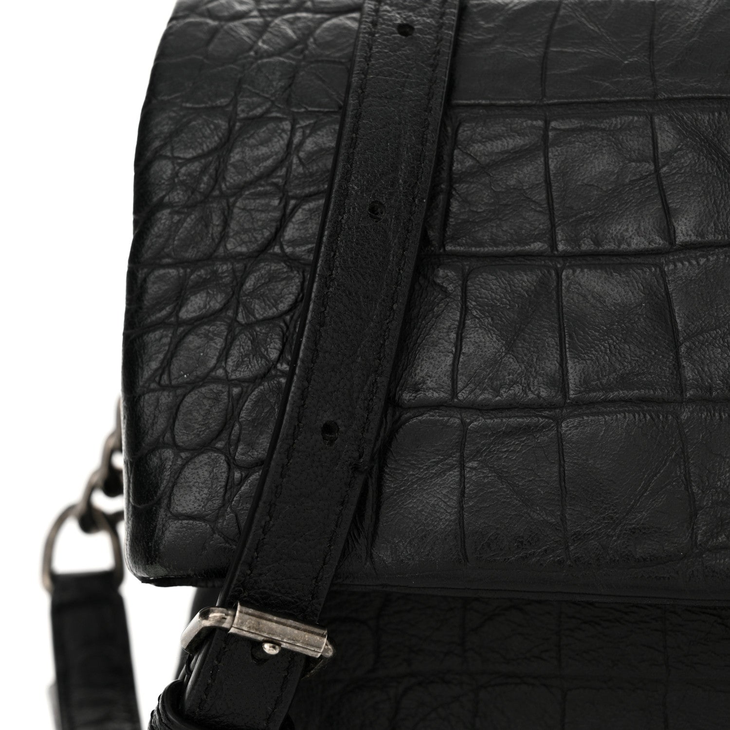 Saint Laurent Calfskin Crocodile Embossed Medium West Hollywood Monogram Fold-Over Black 11 of 13
