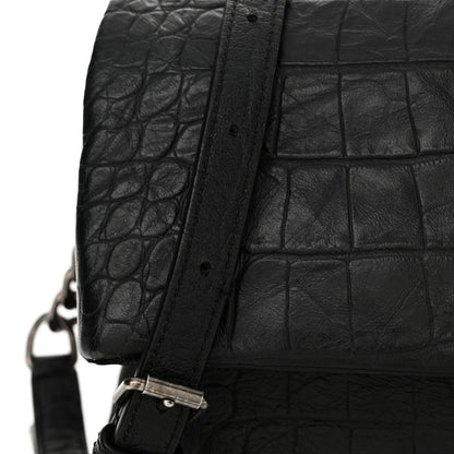 Saint Laurent Calfskin Crocodile Embossed Medium West Hollywood Monogram Fold-Over Black 11 of 13