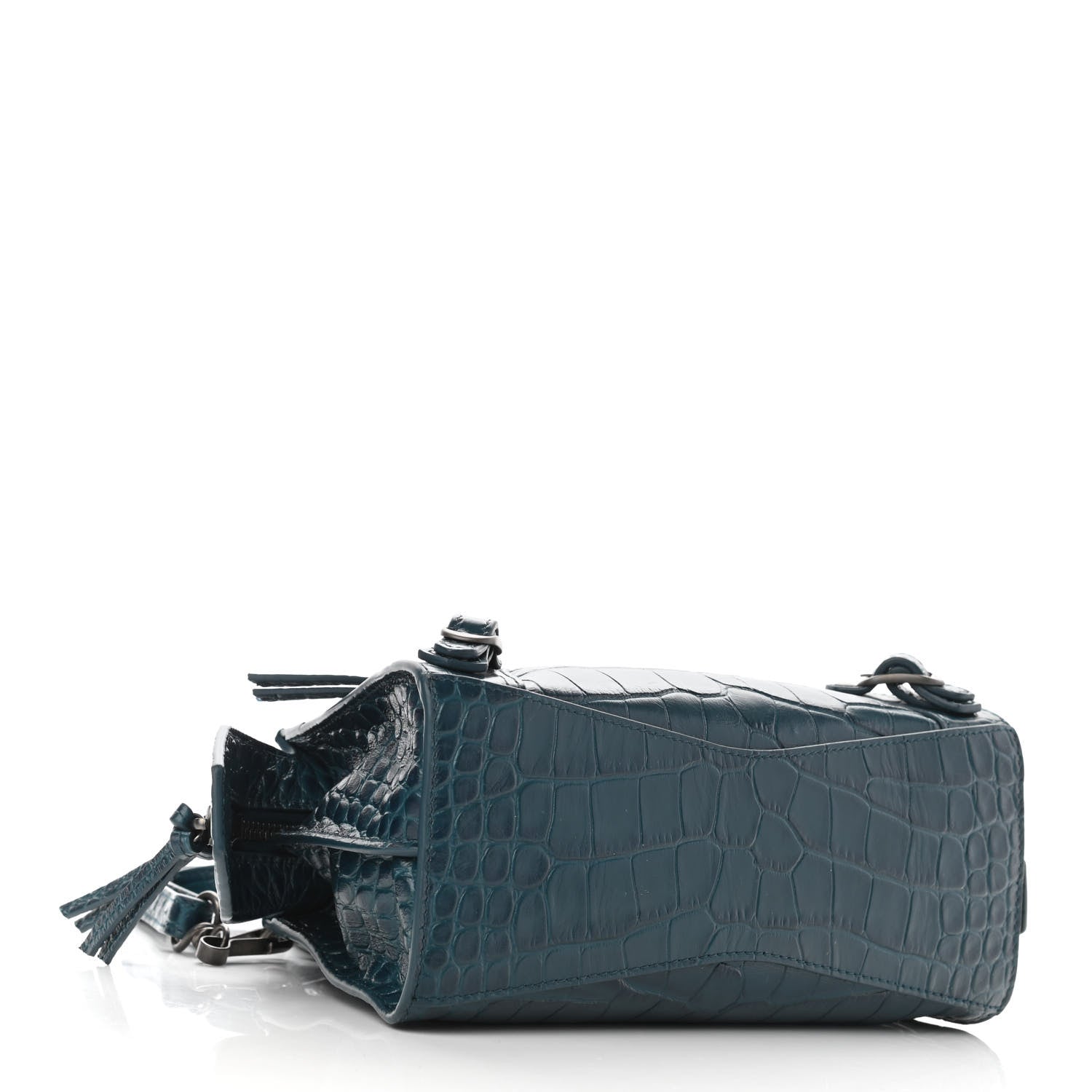 Balenciaga Calfskin Crocodile Embossed Neo Classic Silver Hardware Mini City Dark Petrol Blue 4 of 9