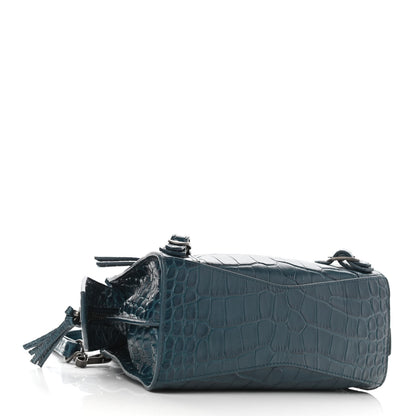 Balenciaga Calfskin Crocodile Embossed Neo Classic Silver Hardware Mini City Dark Petrol Blue 4 of 9
