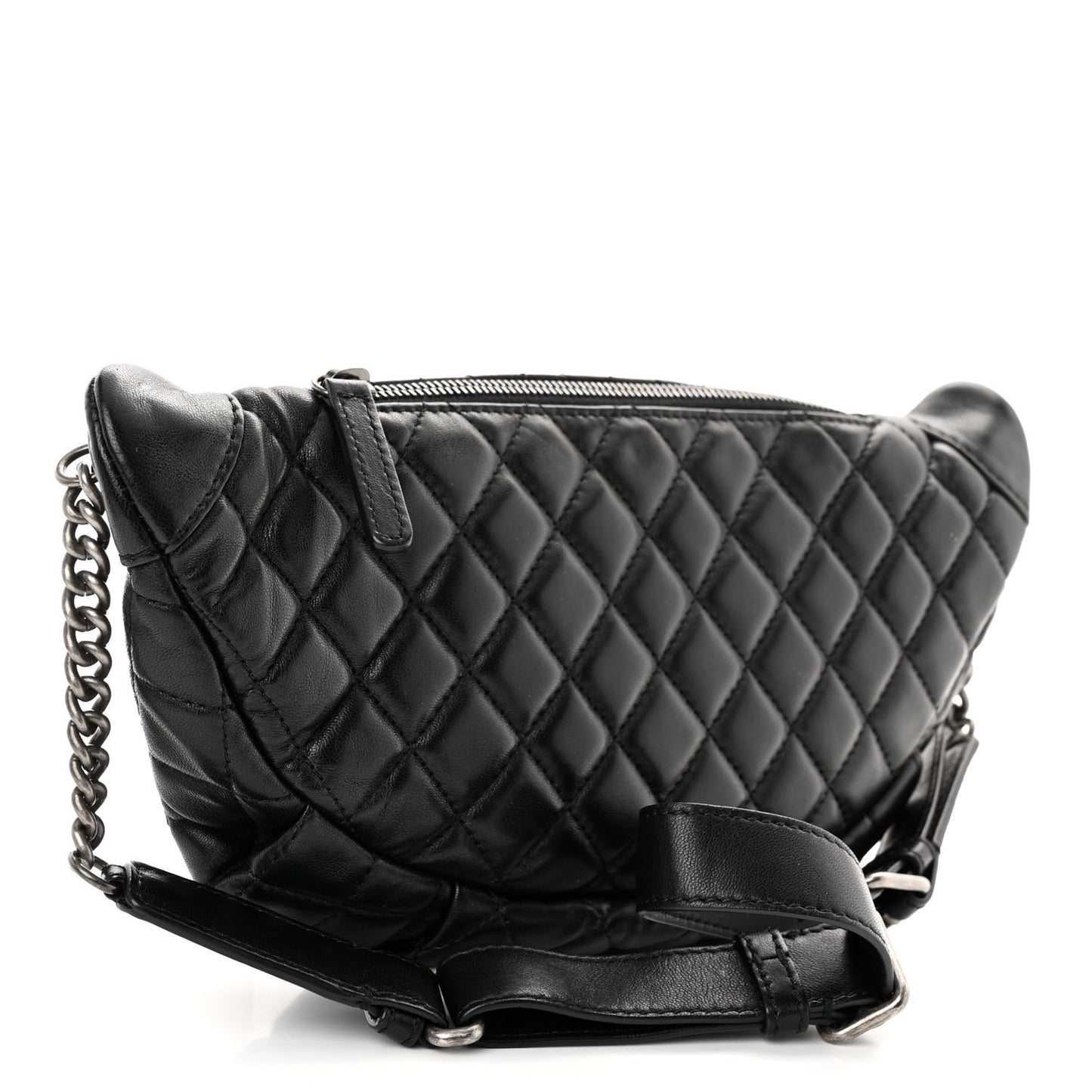 Lambskin Quilted Banane Waist Bag Fanny Pack Black