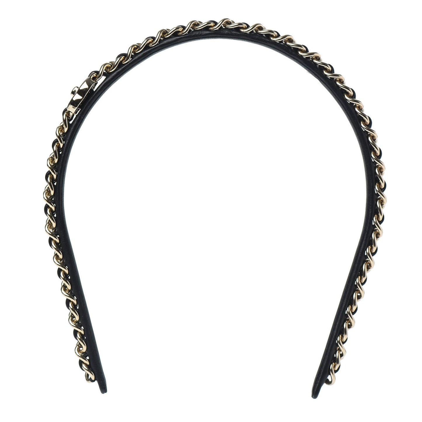 Metal Lambskin CC Turnlock Chain Headband Gold Black