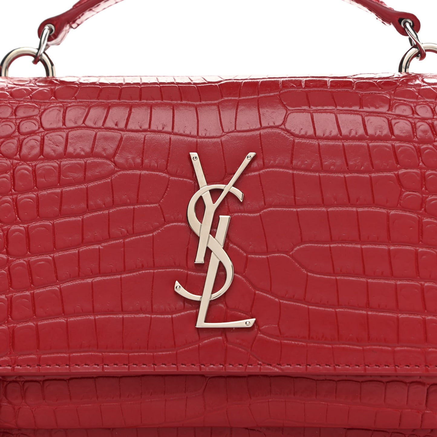 Calfskin Crocodile Embossed Monogram Sunset Chain Wallet New Lipstick Red