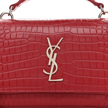 Saint Laurent Calfskin Crocodile Embossed Monogram Sunset Chain Wallet New Lipstick Red 8 of 13