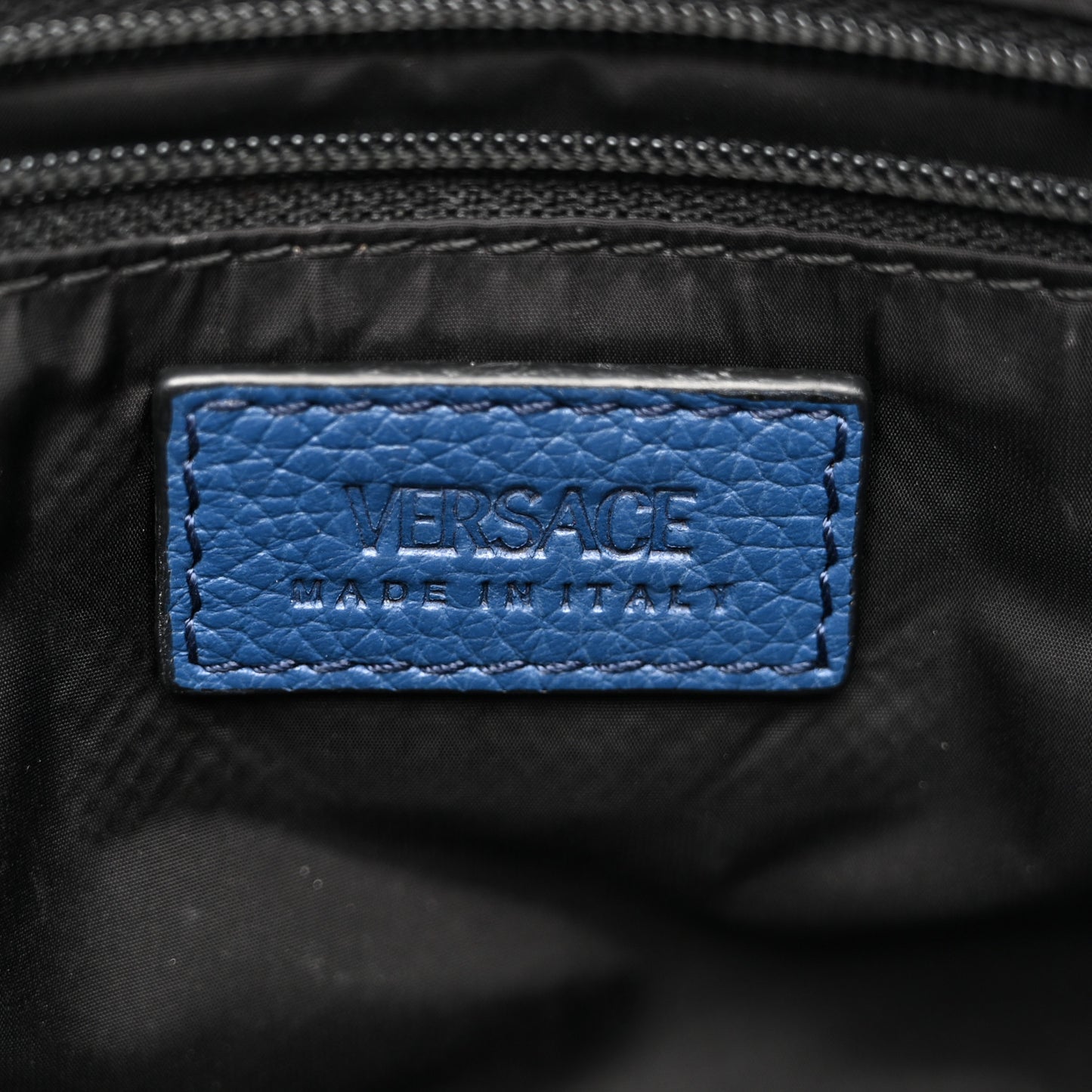 Grained Calfskin Medusa Crossbody Blue