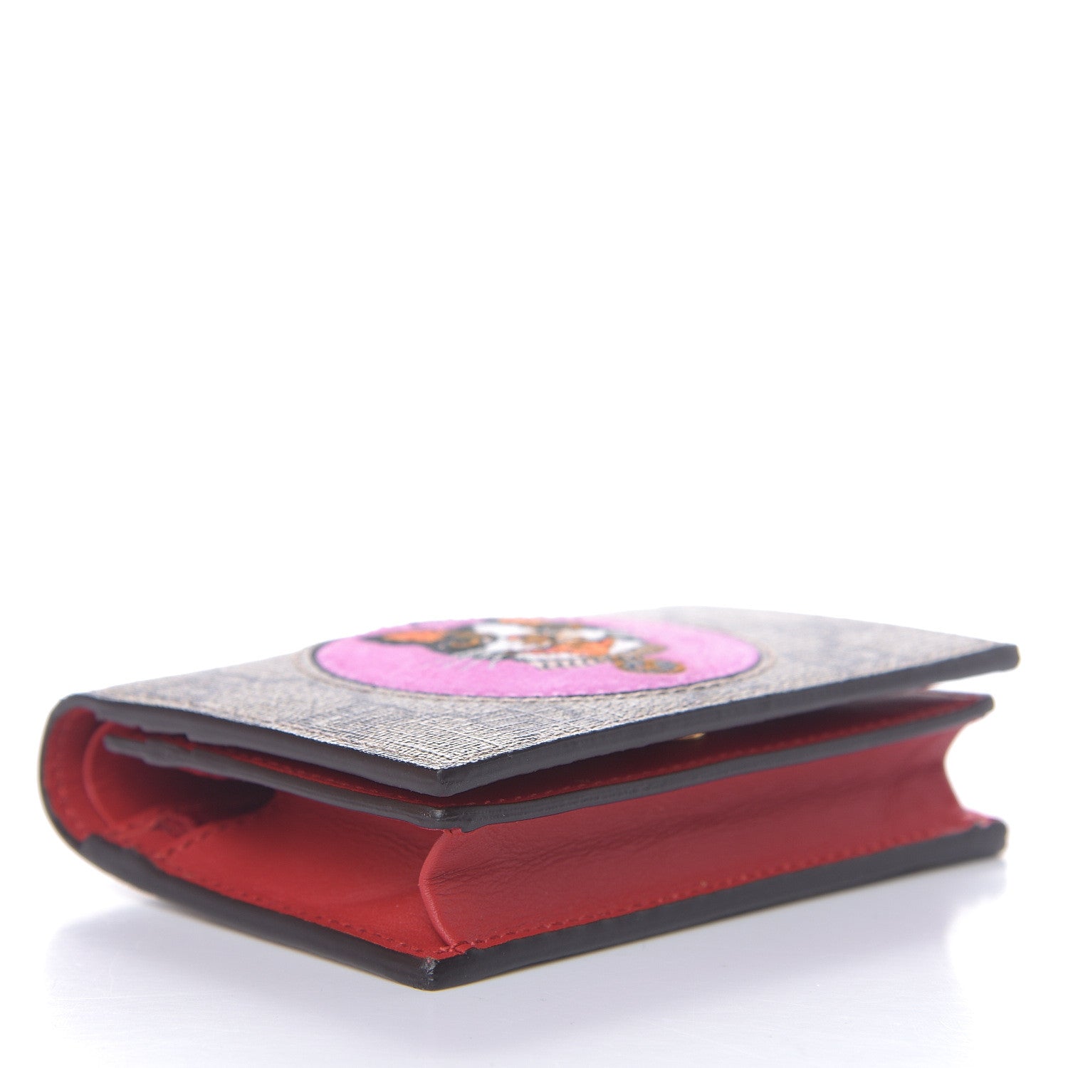 Gucci GG Supreme Monogram Bosco Patch Card Case Wallet Beige Malva Hibiscus Red 4 of 8