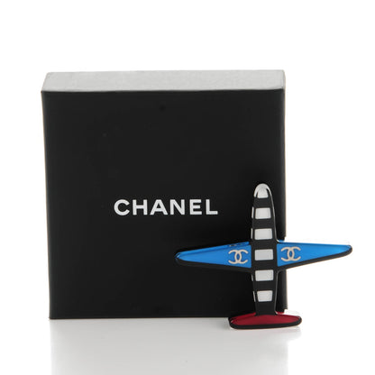 Chanel Resin Striped CC Airplane Brooch Blue Red 5 of 5
