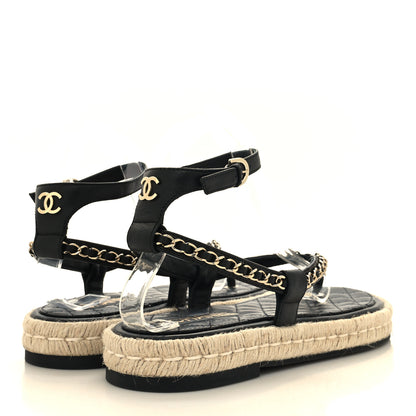 Chanel Lambskin Chain CC Thong Espadrille Sandals 39 Black 5 of 9
