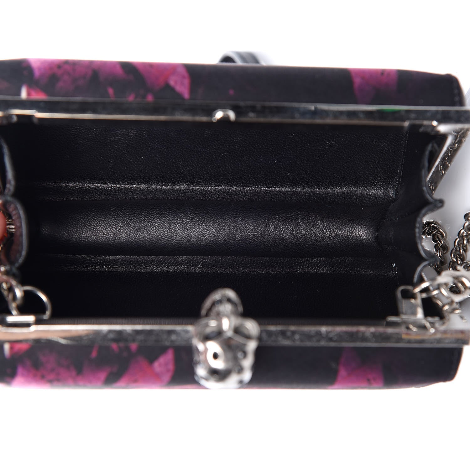 Alexander McQueen Silk Night Flowers Hexagon Skull Chain Clutch Multicolor Black 5 of 9