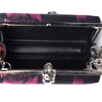 Alexander McQueen Silk Night Flowers Hexagon Skull Chain Clutch Multicolor Black 5 of 9
