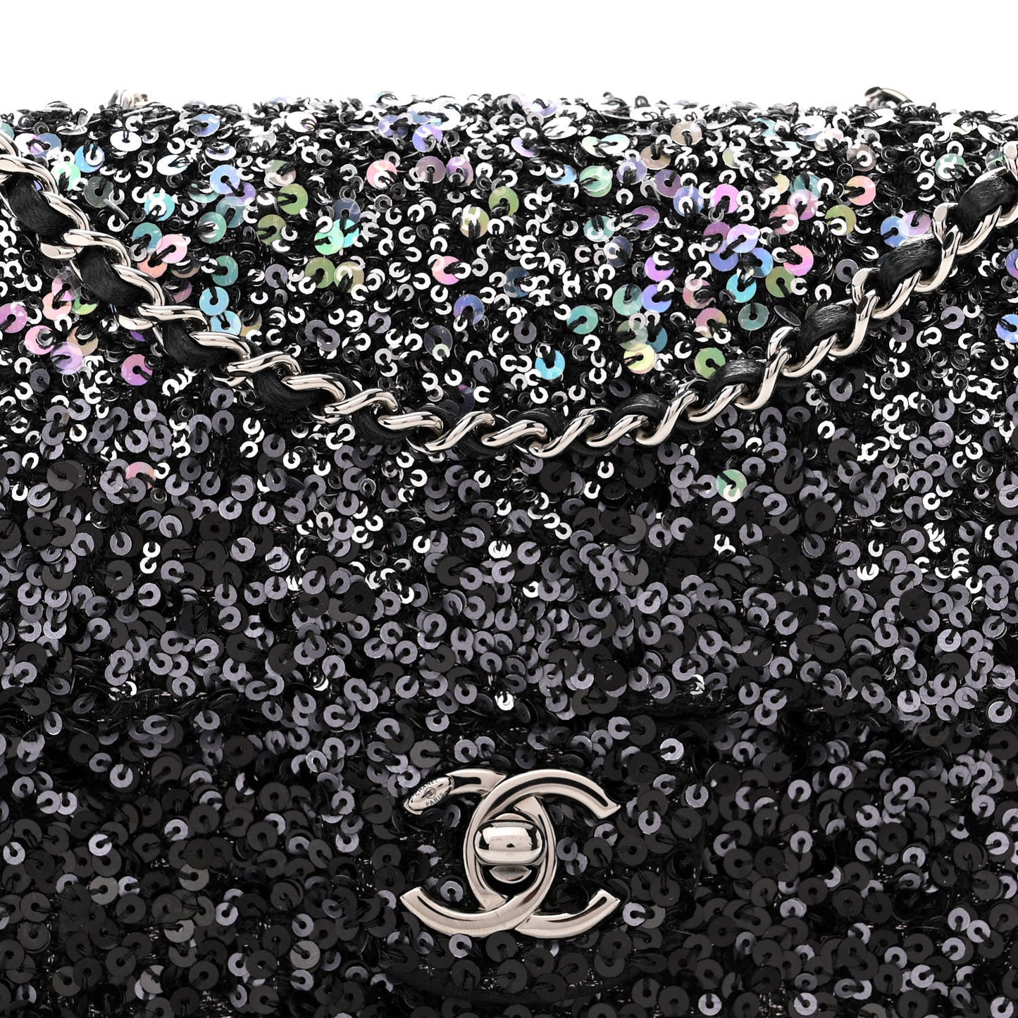 Sequin Mini Rectangular Flap Black Silver