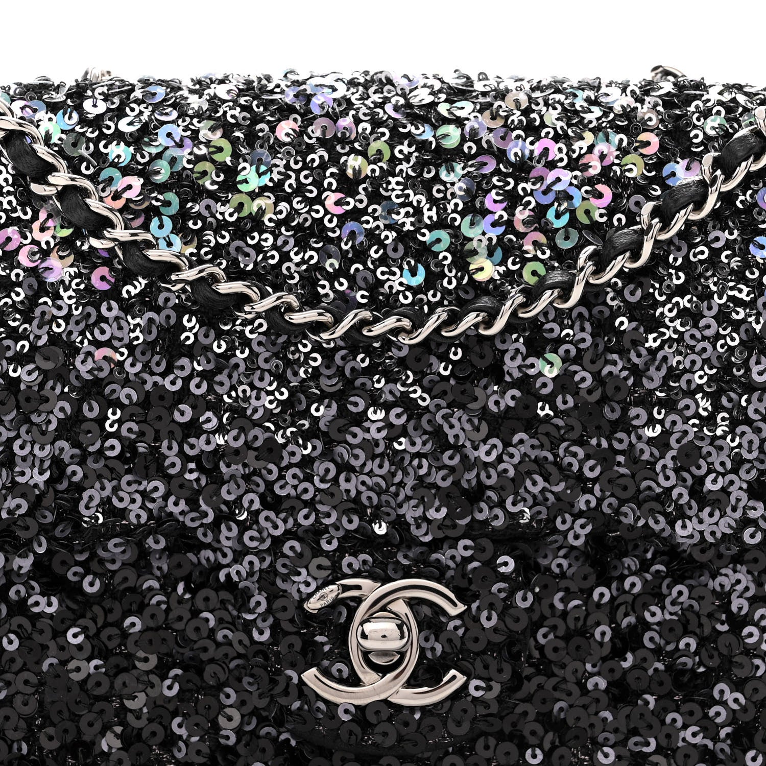 Chanel Sequin Mini Rectangular Flap Black Silver 8 of 13
