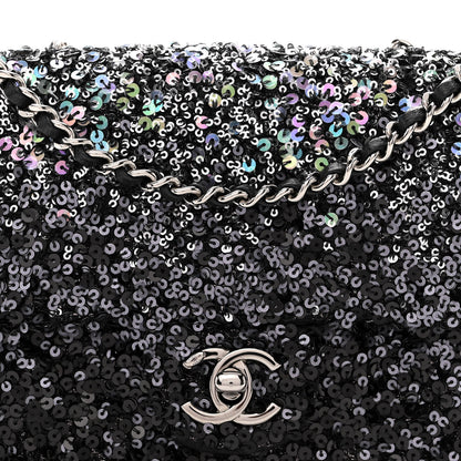 Chanel Sequin Mini Rectangular Flap Black Silver 8 of 13