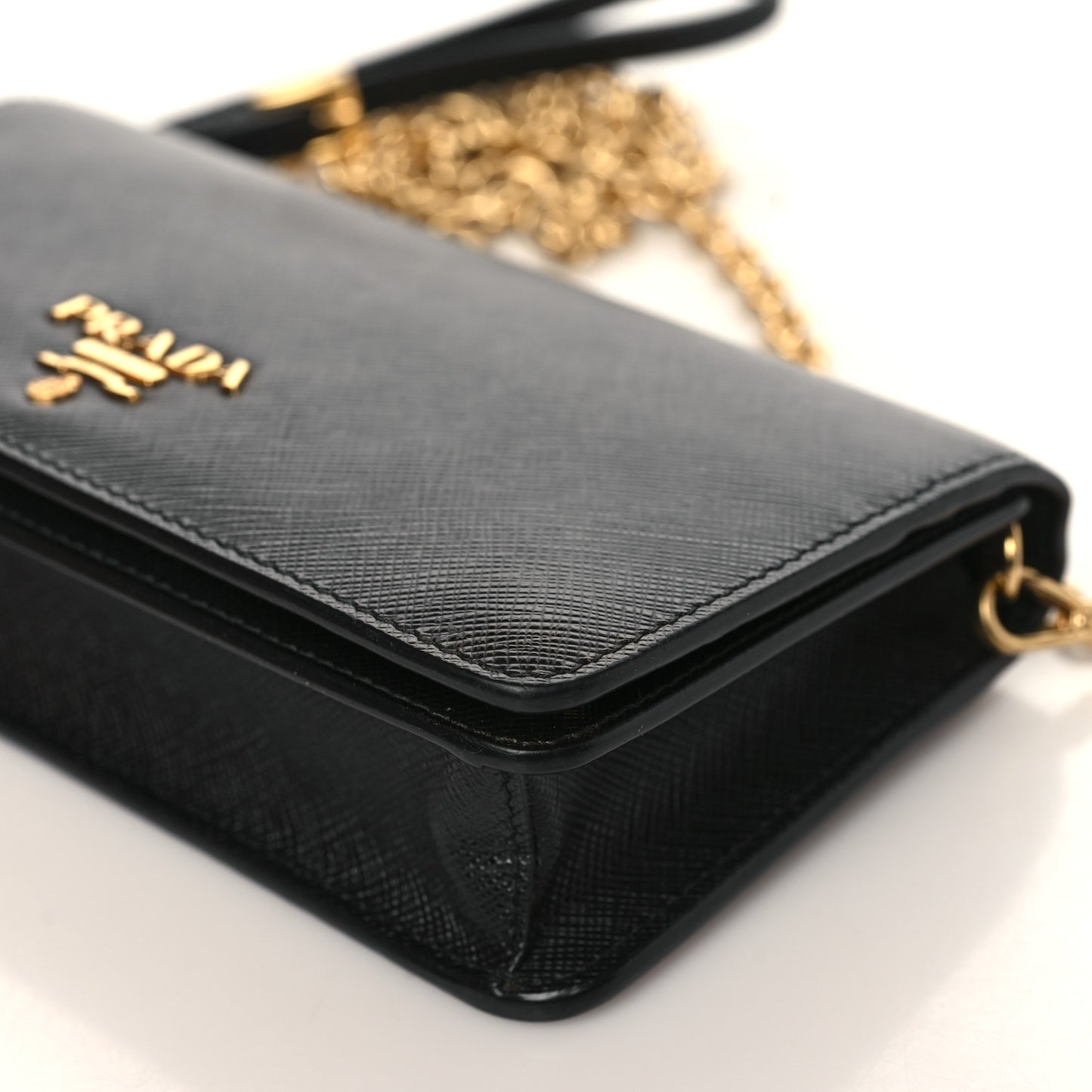 Saffiano Metal Mini Flap Crossbody Wristlet Bag Black