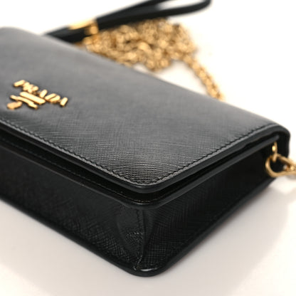 Prada Saffiano Metal Mini Flap Crossbody Wristlet Bag Black 8 of 8