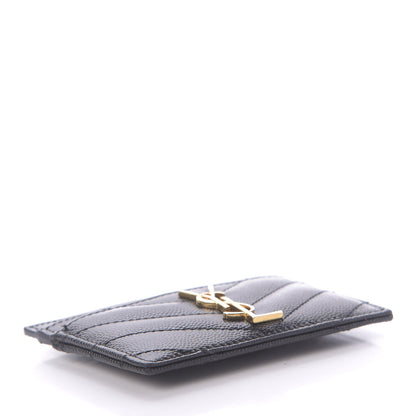 Saint Laurent Grain De Poudre Matelasse Chevron Monogram Credit Card Case Black 3 of 9