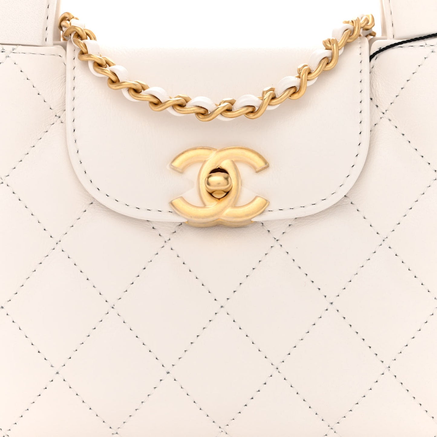 Shiny Aged Calfskin Quilted Nano Kelly Shopper White